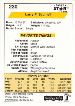 1992 Jockey Star #230 Larry Saumell Back